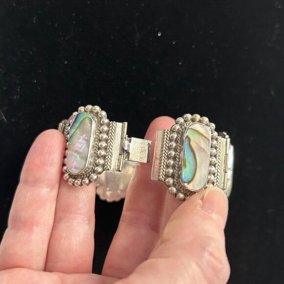 stunning Mexican alpaca silver bracelet w/ abalone - Picture 4 of 10